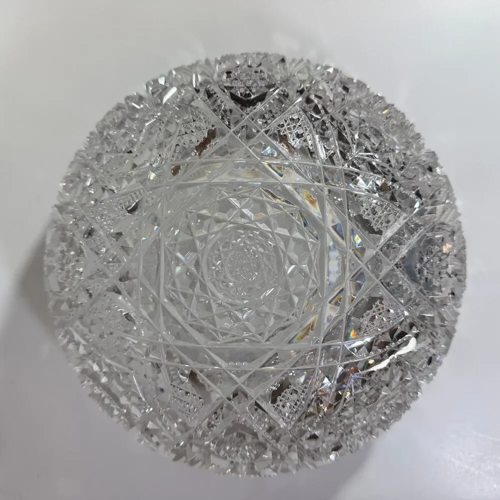 American Brilliant Cut Crystal Serving Bowl Hobster Floral Pattern 9x5